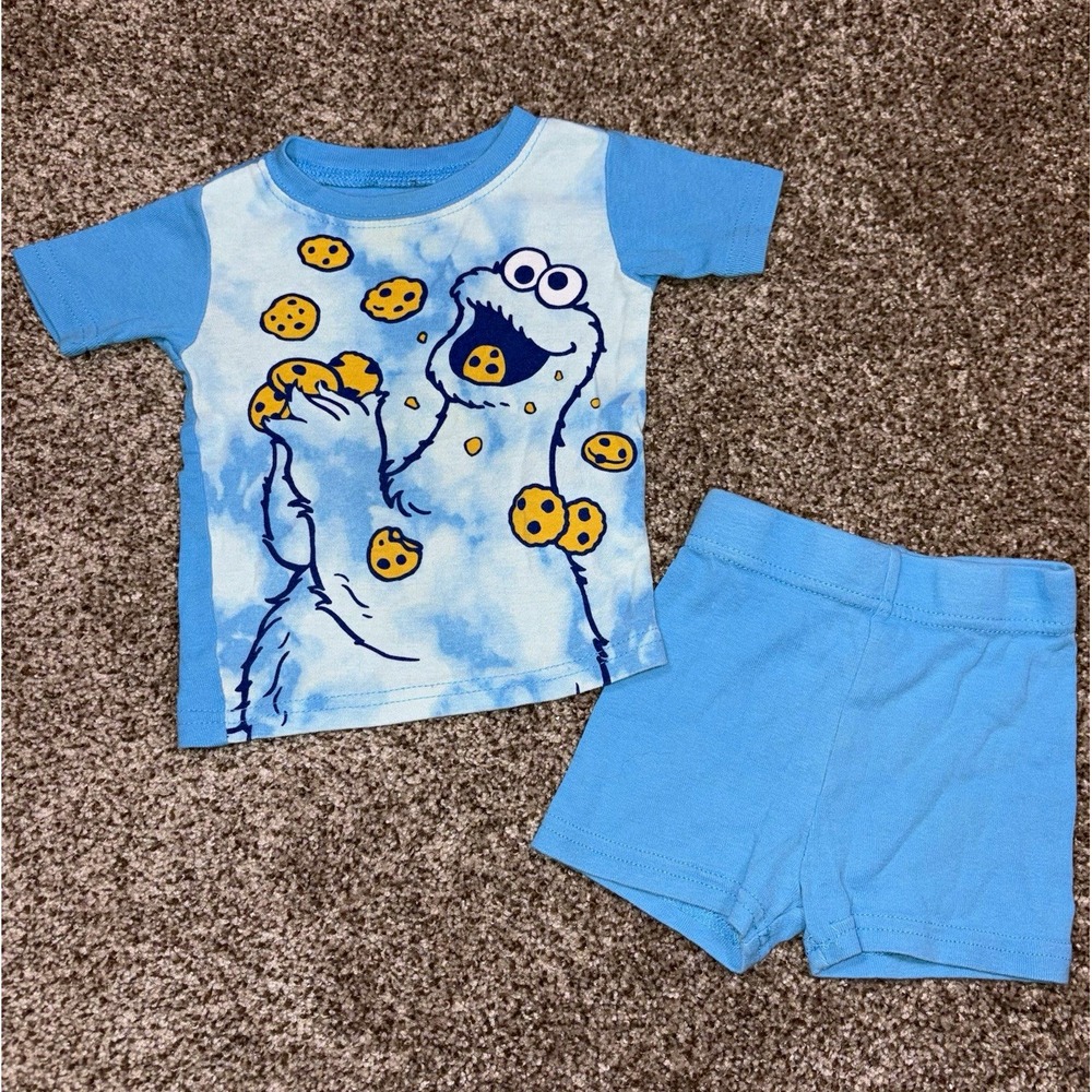 Sesame Street Cookie Monster 2 Piece Blue T-Shirt & Shorts Set 12M
